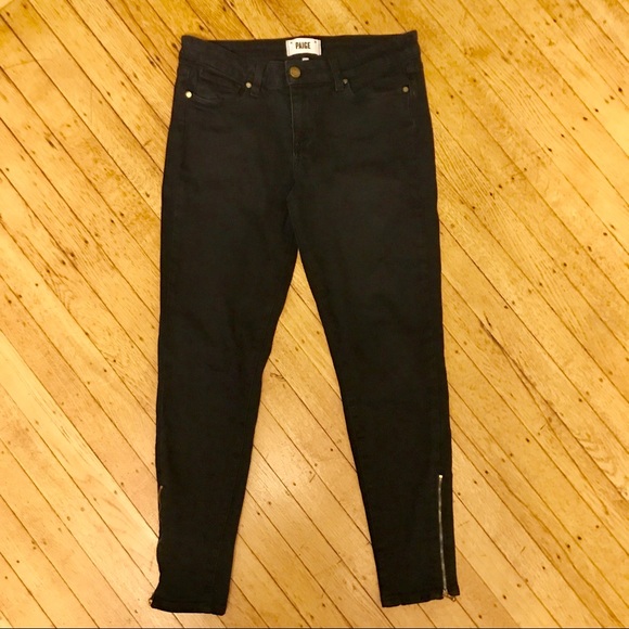 Paige Black Wash Zipper Skinny Jeans - Picture 1 of 5